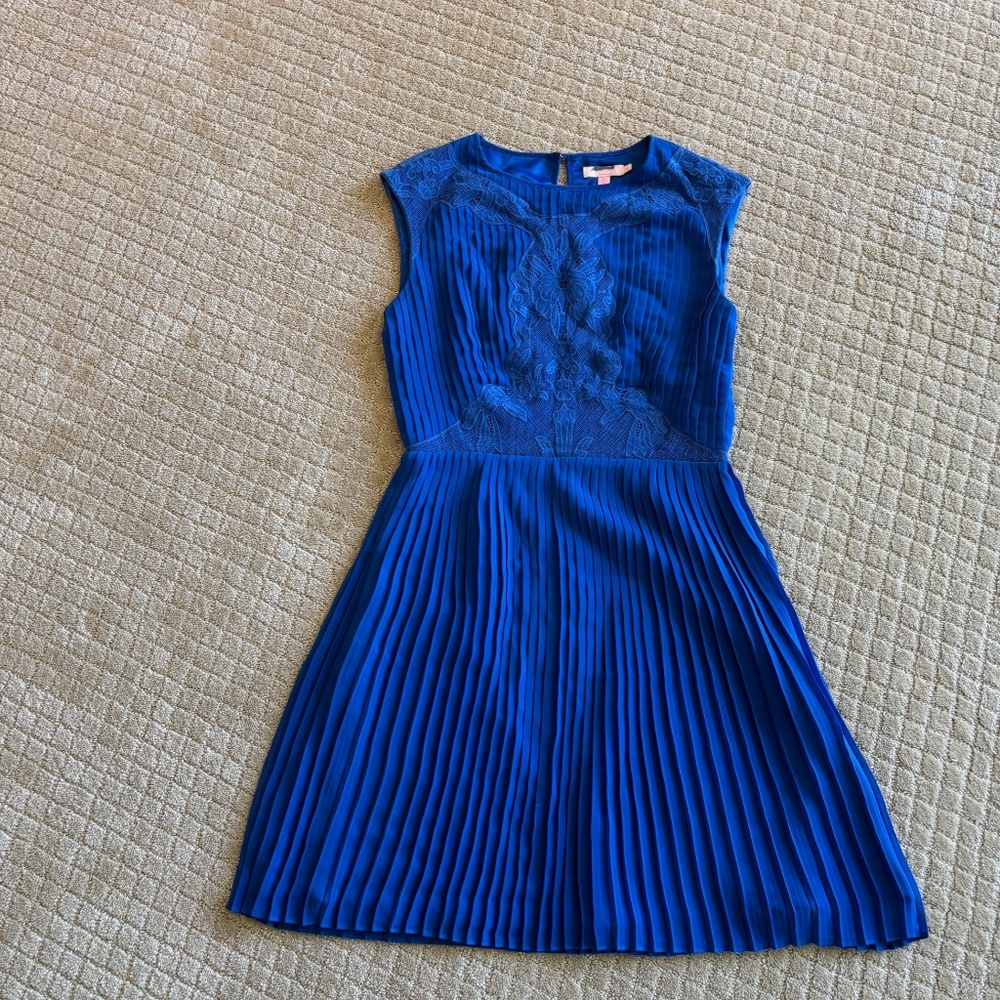Ted Baker London Blue Saskiah Emboridered Lace Pleated Sleeveless Dress